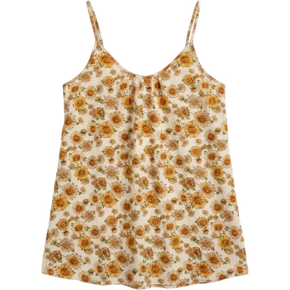 Forever 21 Sunflower Tunic Tank Womens Medium Cream Floral Boho Cottage‎ Peasant